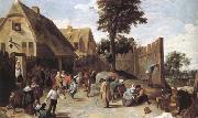 TENIERS, David the Younger Peasants dancing outside an Inn (mk25) oil painting reproduction